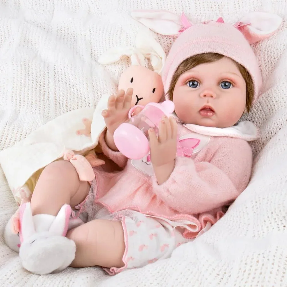 🆕22inch Soft Vinyl Body Newborn Baby Poseable Limbs Open Eyes Reborn Pink Girl